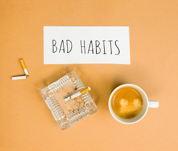 Free photo flat lay of bad habit morning concept