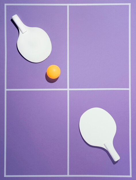 Flat lay badminton paddles and ball