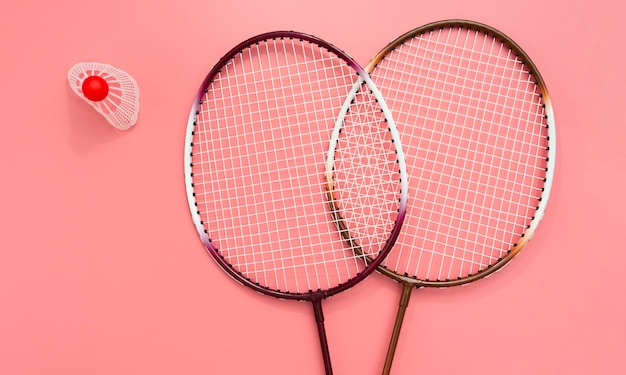 Flat lay of badminton set