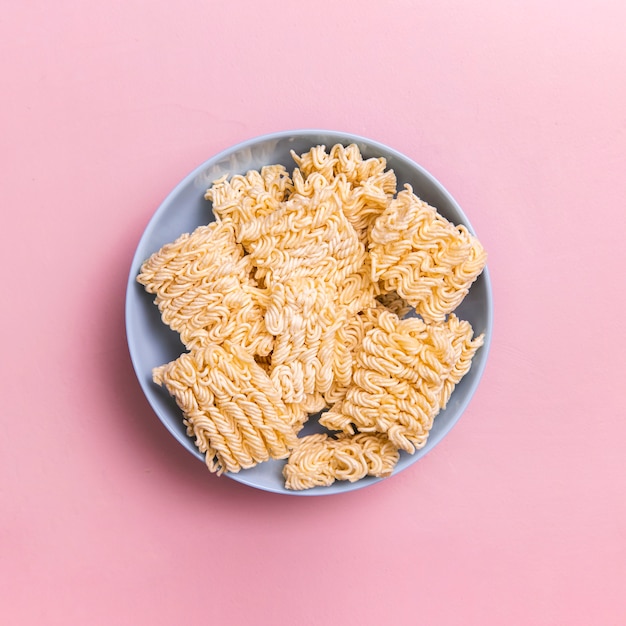 Flat lay basic ramen noodles on plate