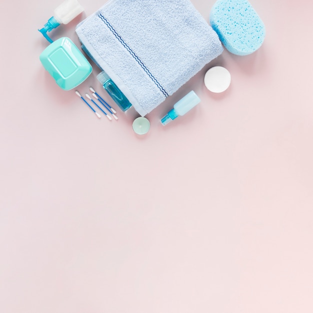 Flat lay of bath concept with copy space