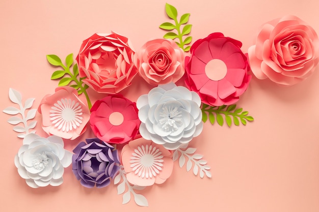 Flat lay of beautiful flowers for women's day