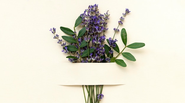 Flat lay beautiful lavender bouquet