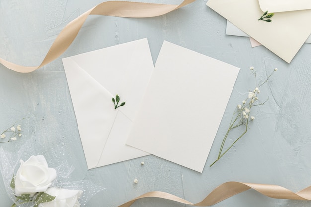 Flat lay of beautiful wedding concept with copy space