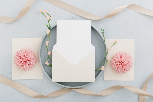 Flat lay of beautiful wedding concept with copy space