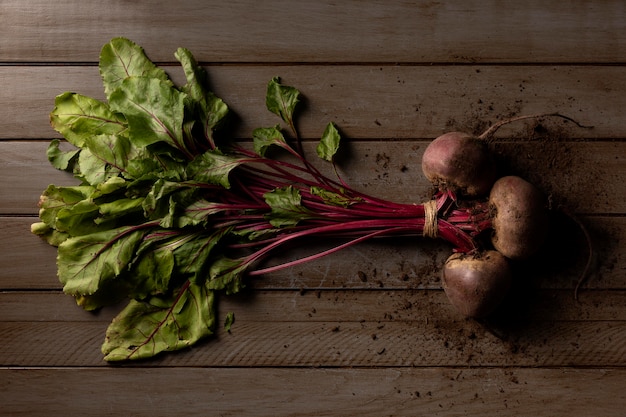 Flat lay beets on table