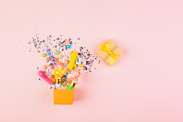 Flat lay birthday composition with copyspace