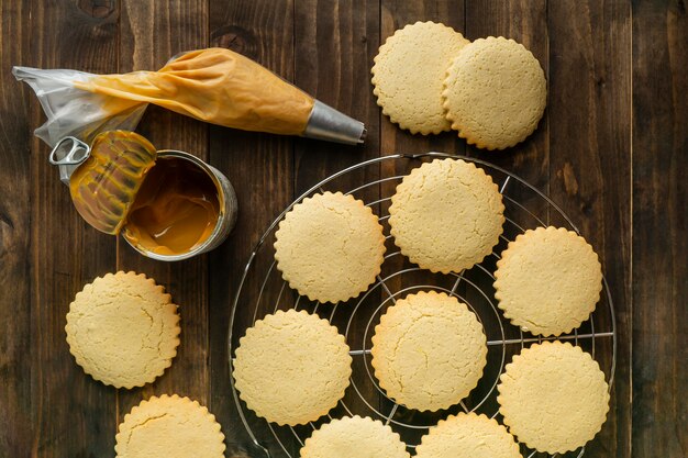 Flat lay biscuits on plate