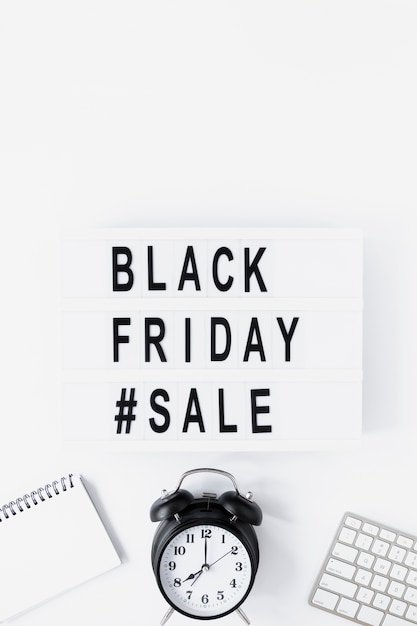 Flat lay black friday sale light box on desk