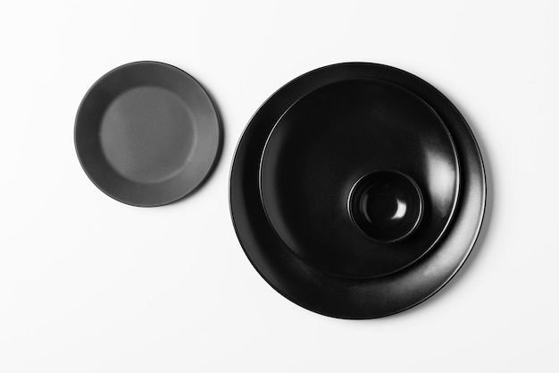 Flat lay black plates arrangement