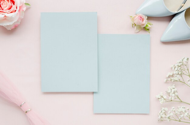 Flat lay blank wedding cards