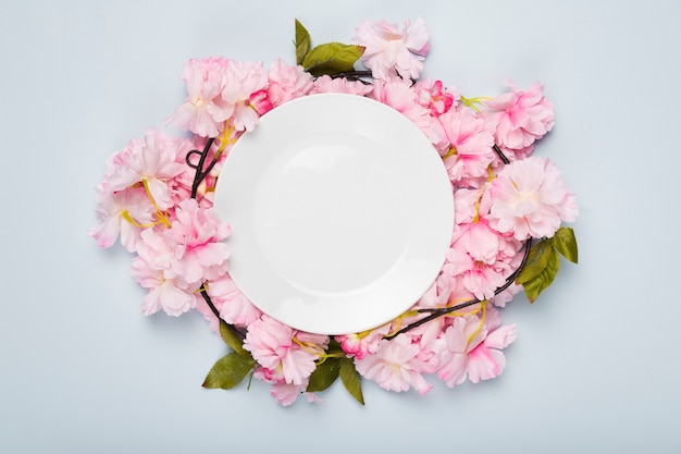 Flat lay blossom flowers on table