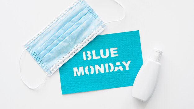 Flat lay of blue monday concept with copy space