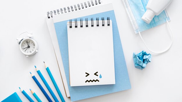 Flat lay of blue monday concept with copy space