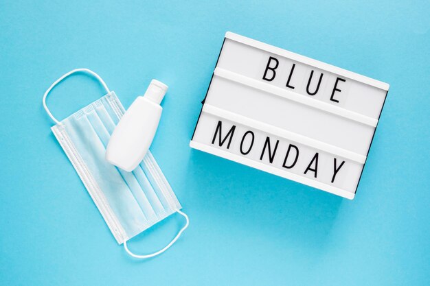 Flat lay of blue monday concept