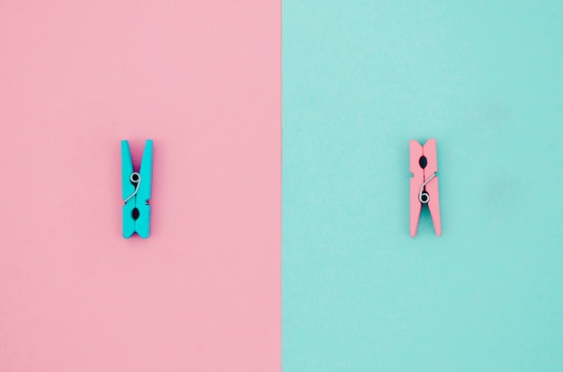 Free photo flat-lay blue and pink clothes pins