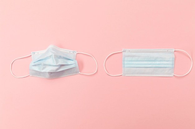 Flat lay blue surgical masks