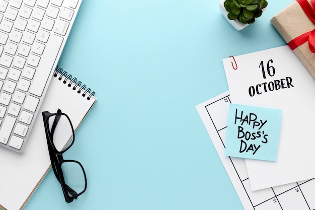 Free photo flat lay of boss day concept with copy space