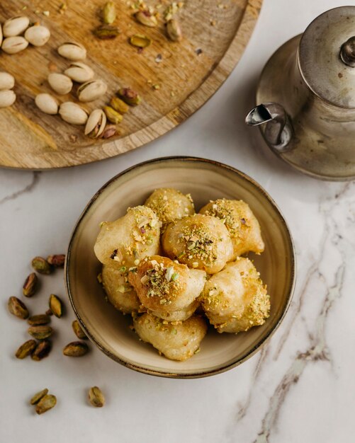 Flat lay bowl with pakistani food