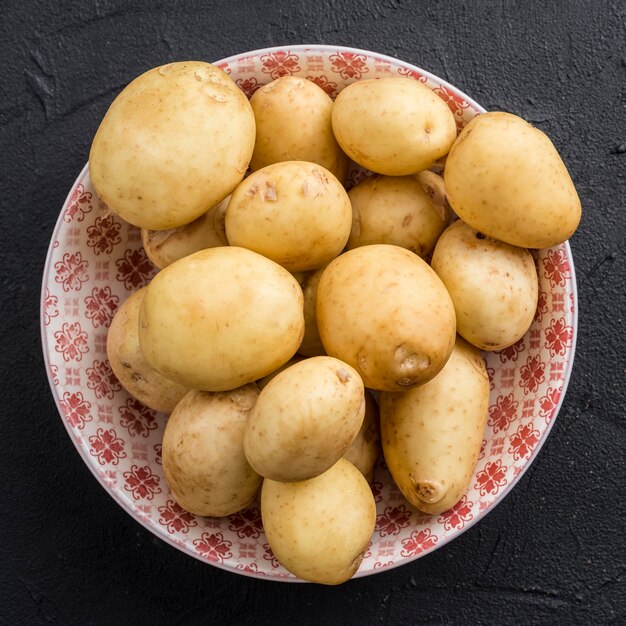 Flat lay bowl with potatoes