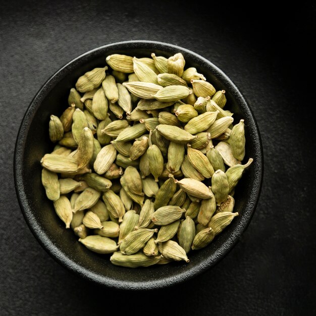 Flat lay bowl with seeds