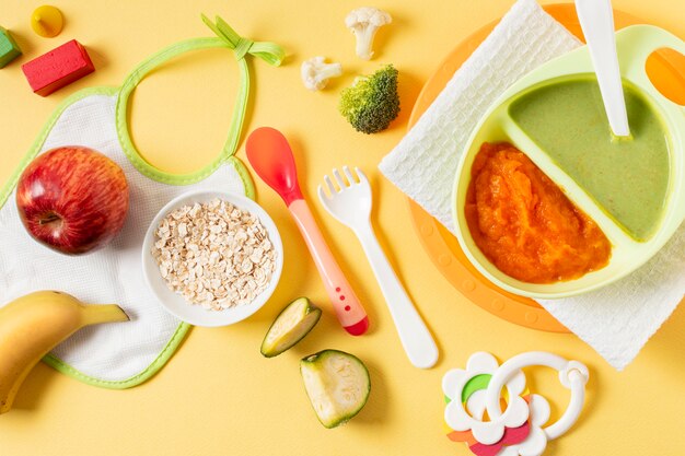 Flat lay bowls and tableware arrangement