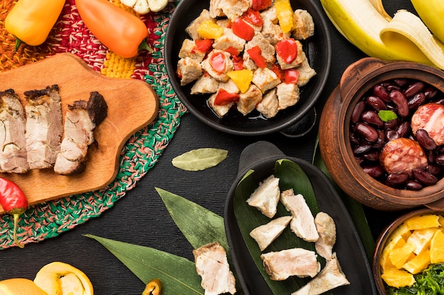 Flat lay brazilian food assortment