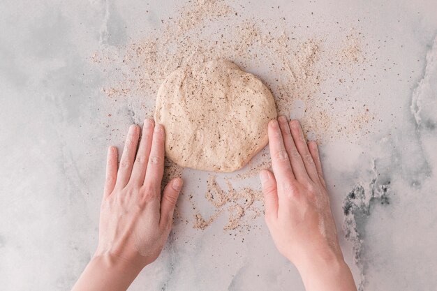 Flat lay bread on marble background