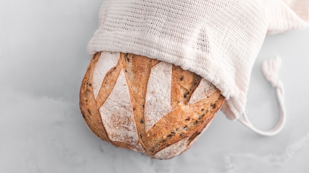 Flat lay bread on marble table