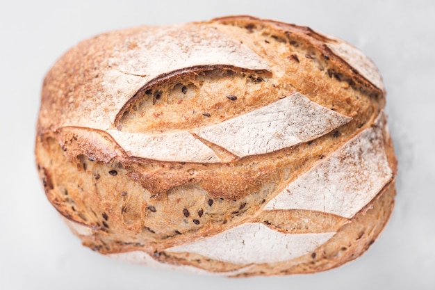 Flat lay bread on white background