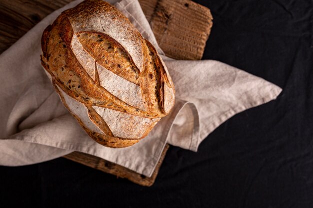 Flat lay bread with seeds arrangement