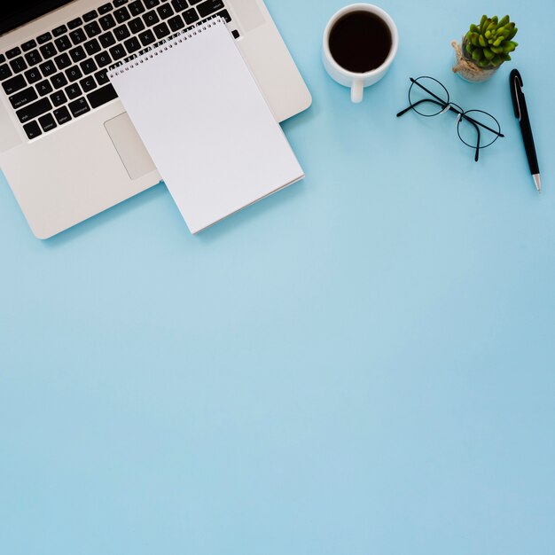 Flat lay business desk frame