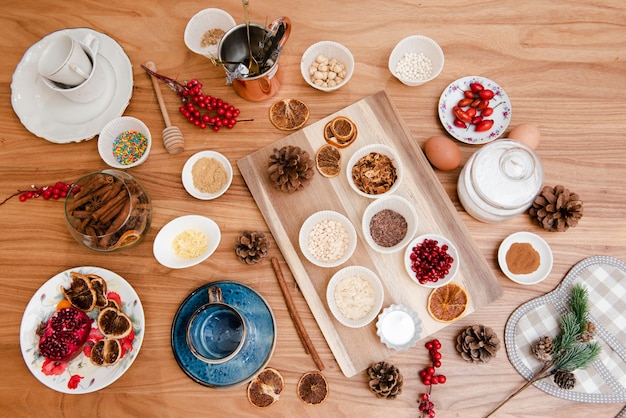 Flat lay of cake decorating ingredients