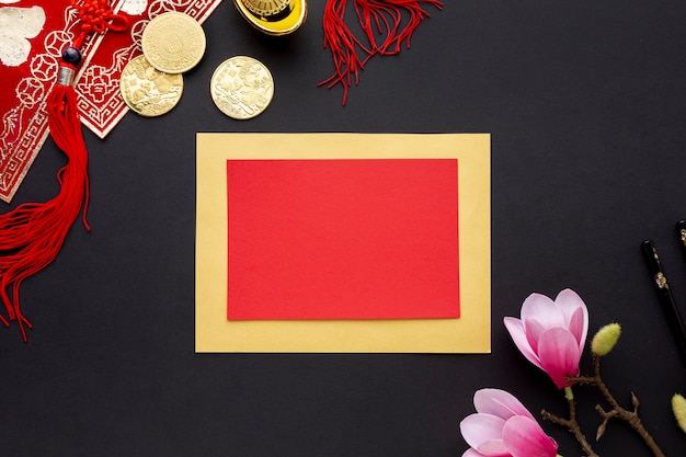 Flat lay card chinese new year