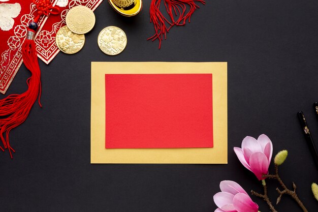 Flat lay card chinese new year