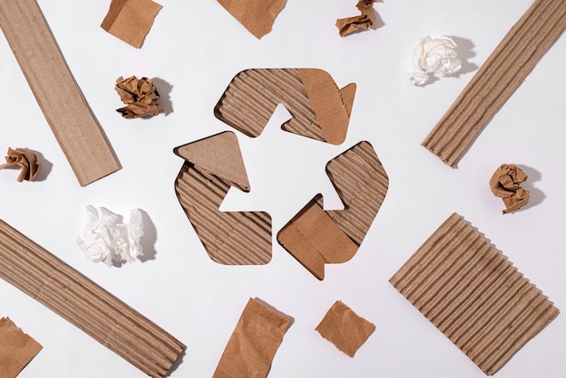 Flat lay cardboard minimal recycling concept