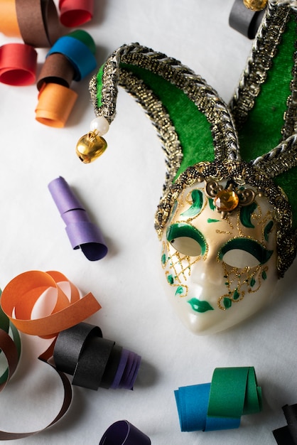 Flat lay of a carnival mask