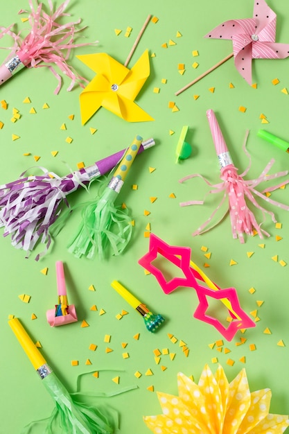 Flat lay carnival still life composition