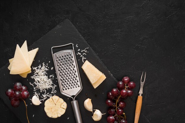 flat lay cheese assortment with copy space