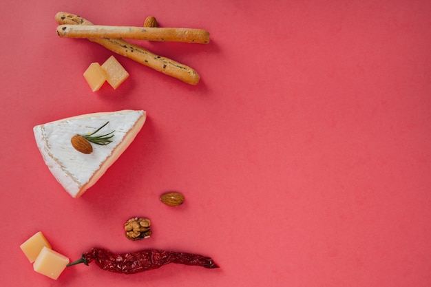Flat lay cheese composition with copyspace