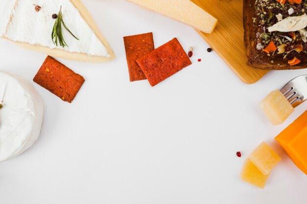 Flat lay cheese composition with copyspace