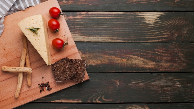 flat lay cheese composition with copyspace
