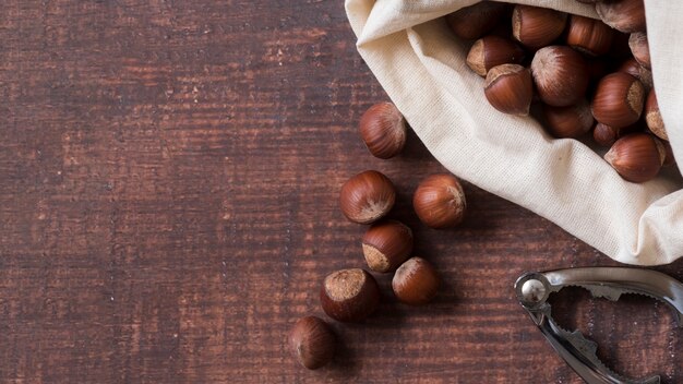 Flat lay of chestnuts with copy space