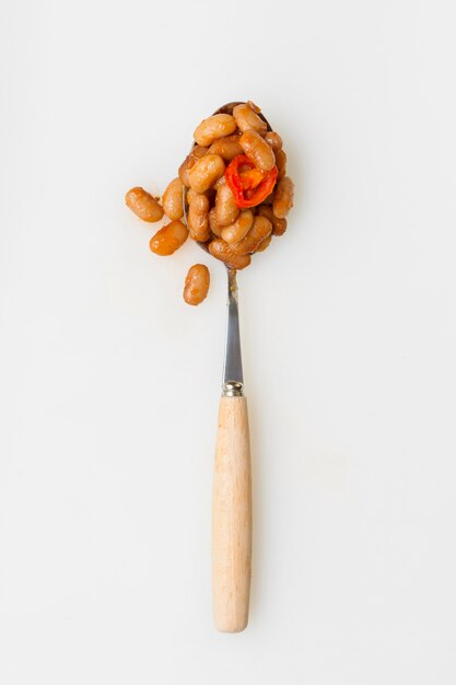 Flat lay chilli beans in spoon