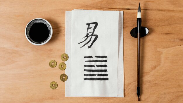 Flat lay chinese ink elements composition