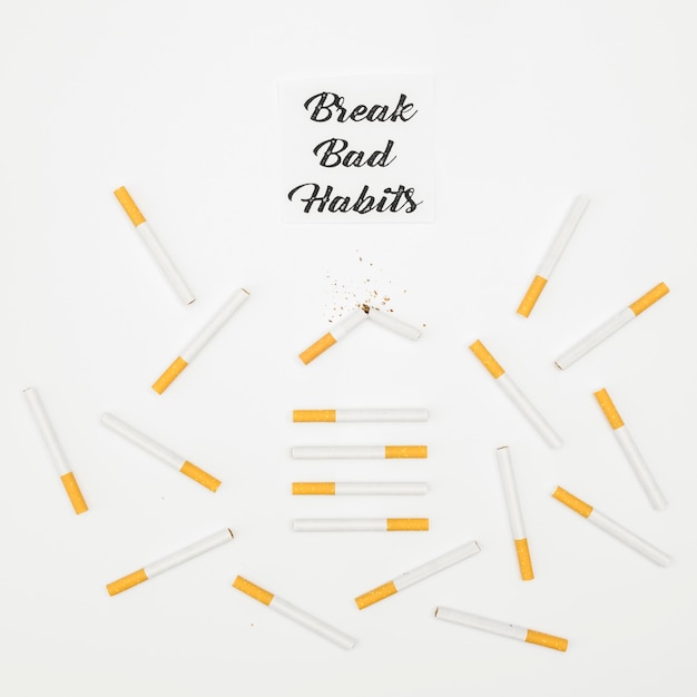 flat lay of cigatette bad habit concept