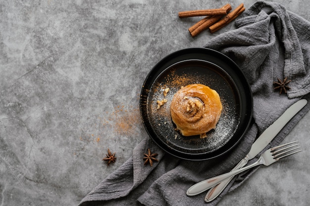 Flat lay cinnamon roll assortment