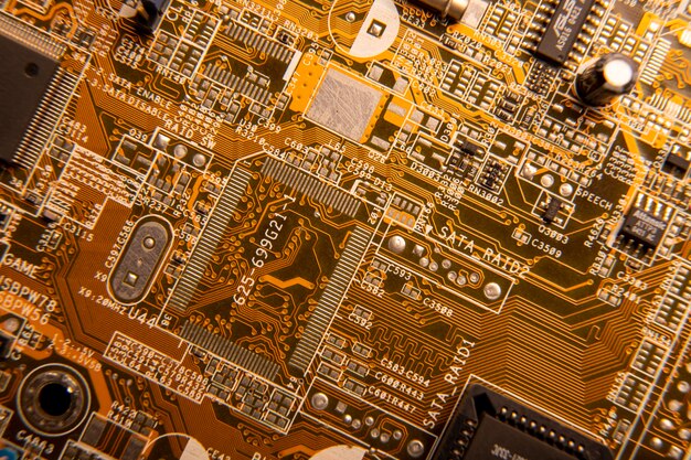 Flat lay circuit board close-up