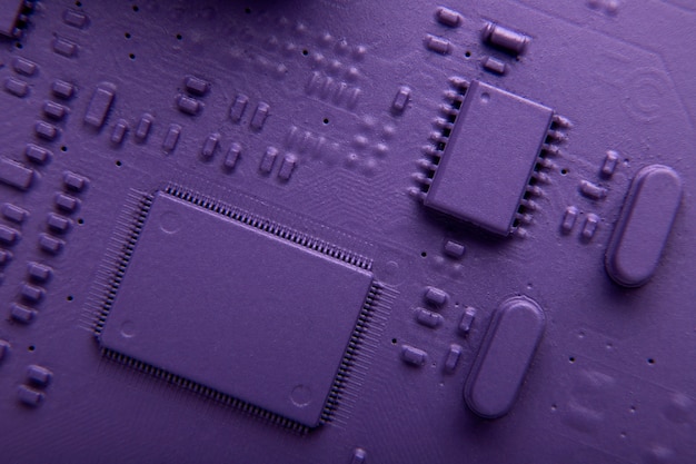 Flat lay circuit board close-up