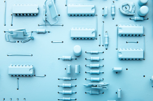 Flat lay circuit board close-up